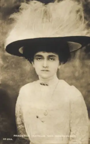 Ak Prinzessin Natalie von Montenegro, Portrait mit Hut