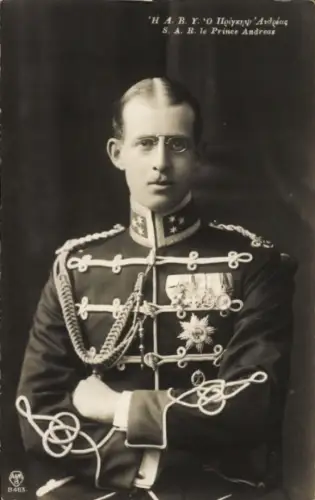 Ak Prinz Andreas von Griechenland, Portrait in Husarenuniform
