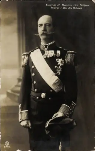 Ak Georg I, König von Griechenland, Portrait in Uniform, Orden