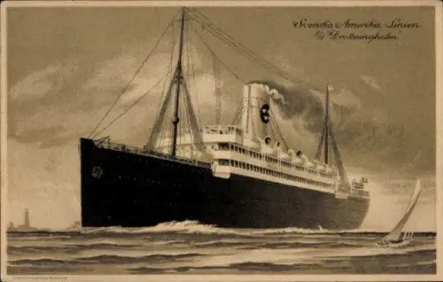 Künstler Ak Svenska Amerika Linien, Schiff SS Drottningholm