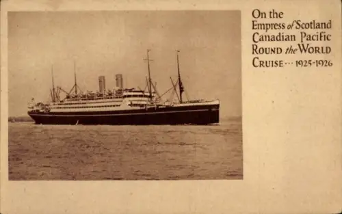 Ak Schiff Empress of Scotland, Canadian Pacific Weltreise 1925-1926