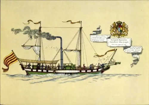 Ak Dampfboot Max Joseph, Raddampfer, Wappen