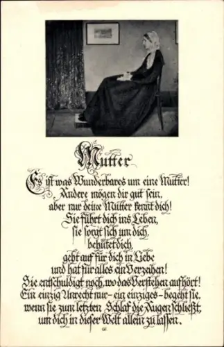 Gedicht Ak Mutter, Alte Frau in der Wohnstube, Langer schwarzer Rock