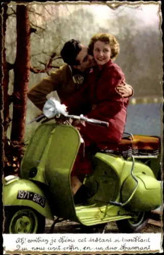Ak Liebespaar, Motorrad, Ausflug