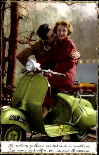 Ak Liebespaar, Motorrad, Ausflug