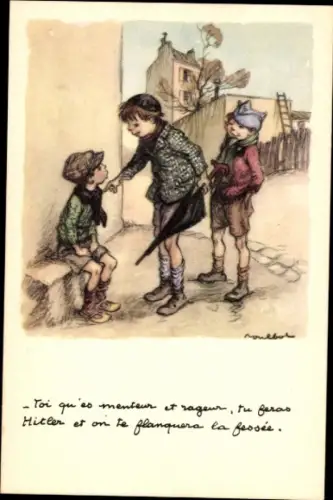 Künstler Ak Poulbot, Kinder, Junge mit schwarzem Regenschirm, Ligue nationale contre le taudis