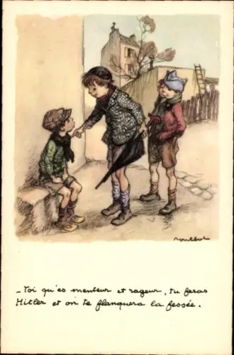 Künstler Ak Poulbot, Kinder, Junge mit schwarzem Regenschirm, Ligue nationale contre le taudis