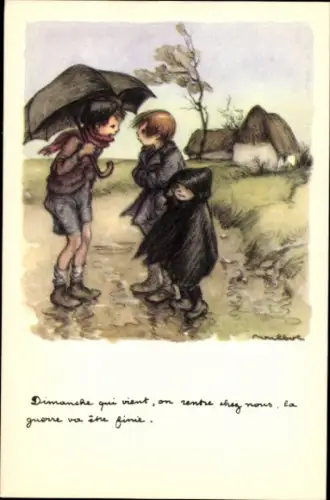 Künstler Ak Poulbot, Kinder im Sturm, Ligue nationale contre le taudis