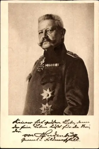 Ak Generalfeldmarschall Paul von Hindenburg, Portrait, Uniform, Ludendorff Spende