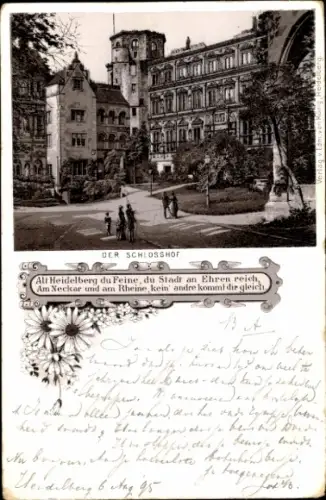 Litho Heidelberg am Neckar, Ansicht vom Schlosshof