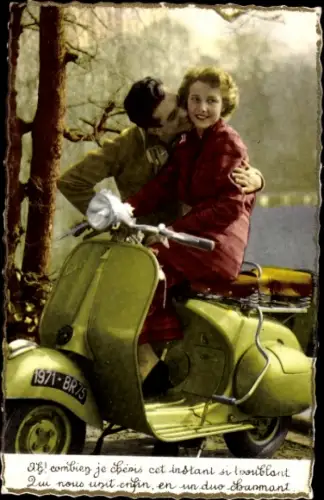 Ak Liebespaar, Motorrad, Ausflug