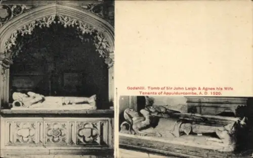 Ak Godshill Isle of Wight England, Grabmal von Sir John Leigh und Agnes, 1520, Godshill