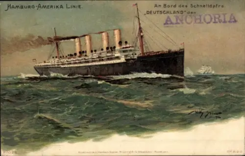 Künstler Ak Stöwer, Willy, HAPAG Dampfer Deutschland, Schnelldampfer