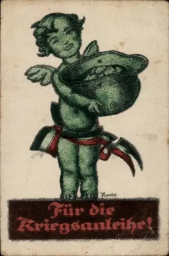 Künstler Ak Für die Kriegsanleihe, Engel, Stahlhelm