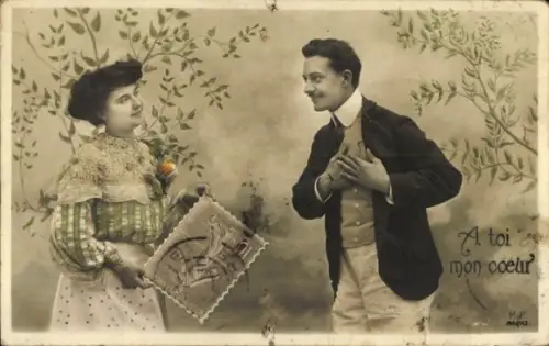 Ak Dir, mein Herz, Liebespaar, Briefmarkensprache