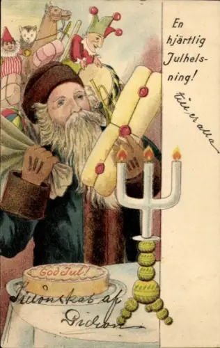 Ak Glückwunsch Weihnachten, Weihnachtsmann, Geschenke, Kuchen