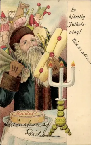 Ak Glückwunsch Weihnachten, Weihnachtsmann, Geschenke, Kuchen