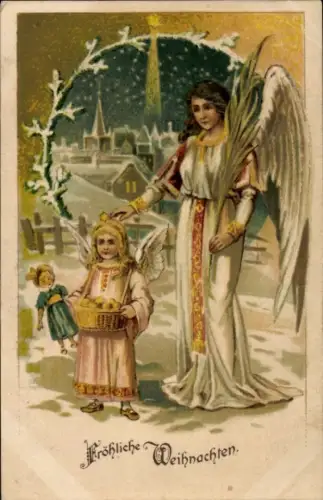 Präge Ak Glückwunsch Weihnachten, Engel, Puppe,