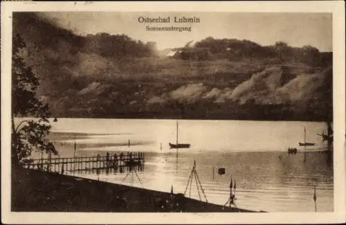 Ak Ostseebad Lubmin in Pommern, Sonnenuntergang