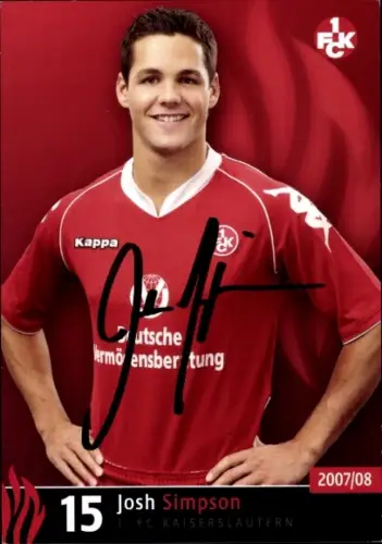 Autogrammkarte Fußballer Josh Simpson, 1. FC Kaiserslautern, Autogramm