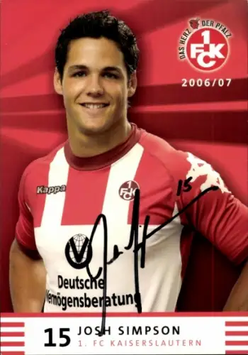 Autogrammkarte Fußballer Josh Simpson, 1. FC Kaiserslautern, Autogramm