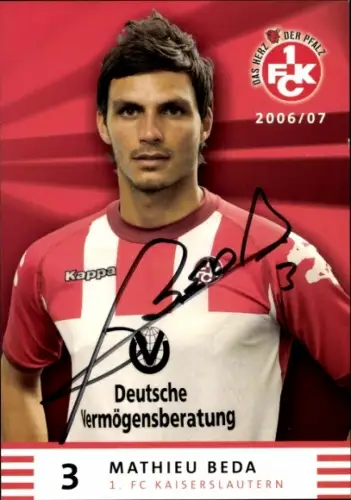 Autogrammkarte Fußballer Mathieu Beda, 1. FC Kaiserslautern, Autogramm