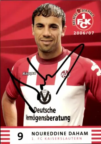 Autogrammkarte Fußballer Noureddine Daham, 1. FC Kaiserslautern, Autogramm