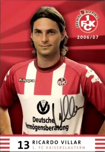 Autogrammkarte Fußballer Ricardo Villar, 1. FC Kaiserslautern, Autogramm