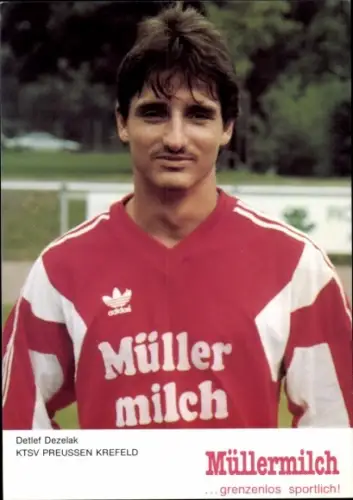 Autogrammkarte Fußballer Detlef Dezelak, Preussen Krefeld, Autogramm