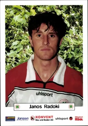 Autogrammkarte Fußballer Janos Radoki, Rot-Weiß Oberhausen, Autogramm