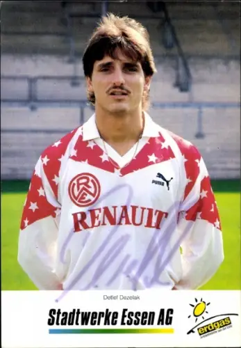 Autogrammkarte Fußballer Detlef Dezelak, Rot-Weiss Essen, Autogramm