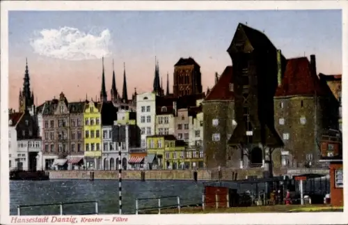 Ak Gdańsk Danzig, Krantor, Fähre, Stadtansicht