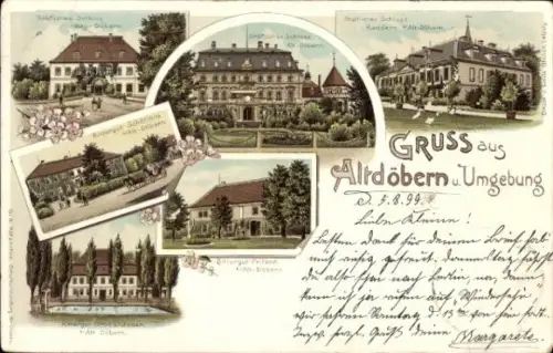 Litho Altdöbern in der Niederlausitz, Gräfliches Schloss, Rittergut Fritzen, Rittergut Schöllnitz