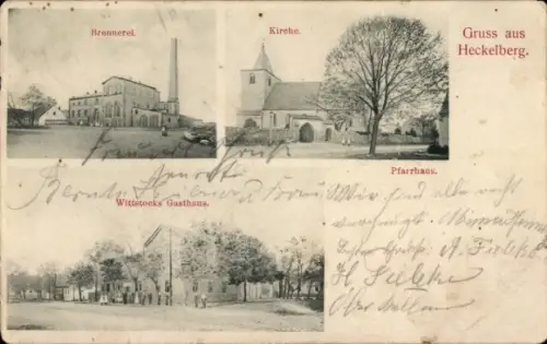 Ak Heckelberg in Brandenburg, Brennerei, Kirche, Pfarrhaus, Wittstocks Gasthaus