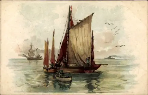 Künstler Ak Fischerboote auf See, Segelboot, Segelschiff