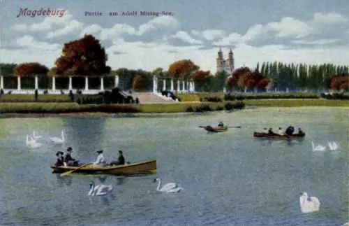 Ak Magdeburg Anhalt, Partie am Adolf Mittag See