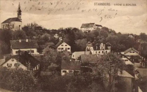 Ak Starnberg am Starnberger See Oberbayern,  Kirche, Schloss, Häuser, Bäume