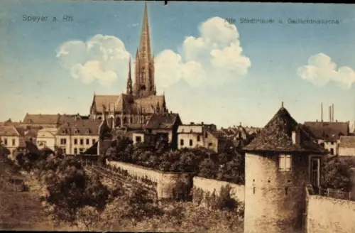 Ak Speyer am Rhein, Speyer a. Rh., Alte Stadtmauer, Gedächtniskirche