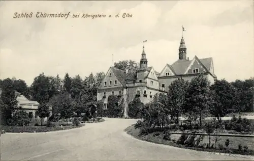 Ak Königstein an der Elbe Sächsische Schweiz, Schloß Thürmsdorf,  Landschaft, Bäume, Straße