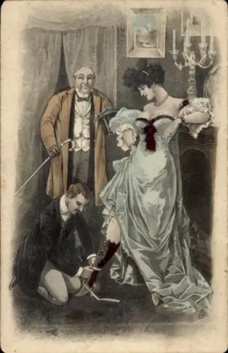 Litho Mann hilft einer Frau beim Schuhanziehen