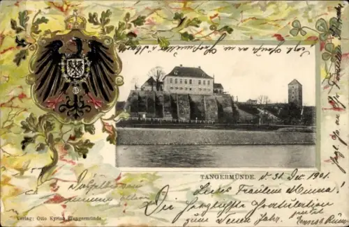 Präge Wappen Passepartout Ak Tangermünde an der Elbe, Burg, Schloss