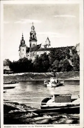 Ak Kraków Krakau Polen, Burg, Kathedrale, Weichsel,  Schwarz-Weiß-Foto