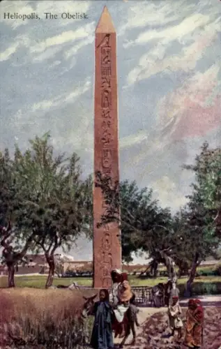 Ak Heliopolis Cairo Kairo Ägypten, Obelisk in  Menschen, Bäume, Landschaft