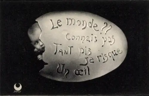 Ak Le Tour du Monde dans un Oeuf, Kleinkind schaut aus einer Eierschale