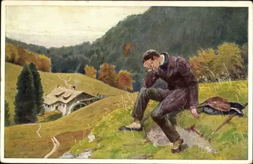 Künstler Lied Ak In einem kühlen Grunde..., Junger Mann mit Liebeskummer