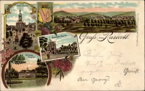 Litho Rastatt im Schwarzwald, Schloss Favorite, Kath. Kirche, Einsiedler Kapelle