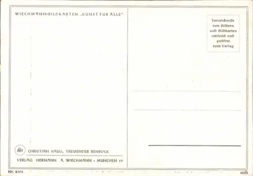 Künstler Ak Haug, Christian, Rehbock verfolg Reh auf einer Wiese