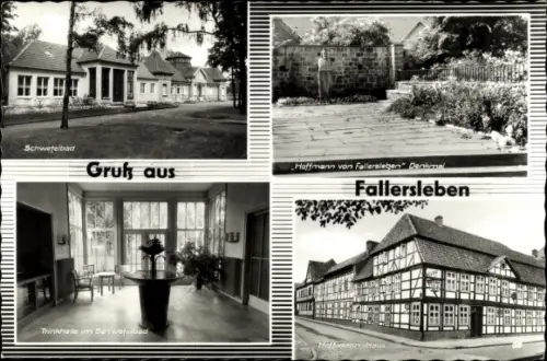 Ak Fallersleben Wolfsburg Niedersachsen, Schwefelbad, Denkmal Hoffmann v. Fallersleben, Hoffmannhaus