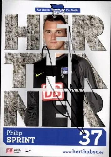 Autogrammkarte Fußballer Philip Sprint, Hertha BSC, Autogramm