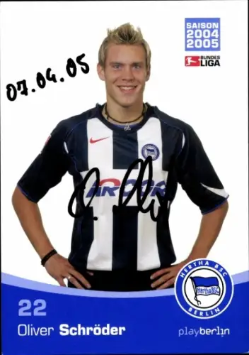 Autogrammkarte Fußballer Oliver Schröder, Hertha BSC, Autogramm